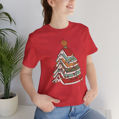 Books Christmas Tree, Gift For Book Lovers, Wintery Unisex T-shirt