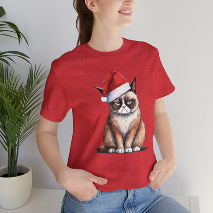 Grumpy Cat Wearing Santa Hat Funny Christmas Unisex T-Shirt
