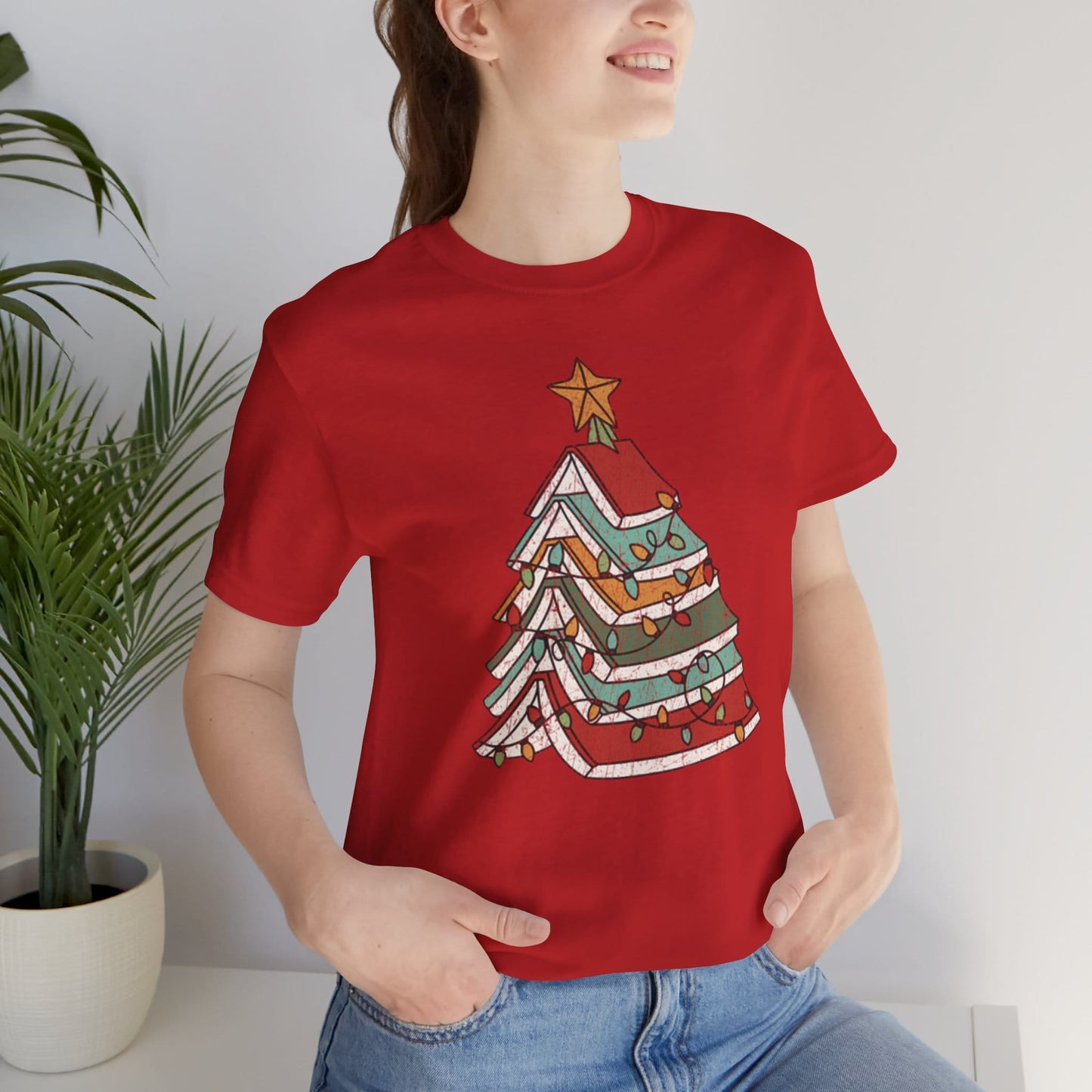 Books Christmas Tree, Gift For Book Lovers, Wintery Unisex T-shirt