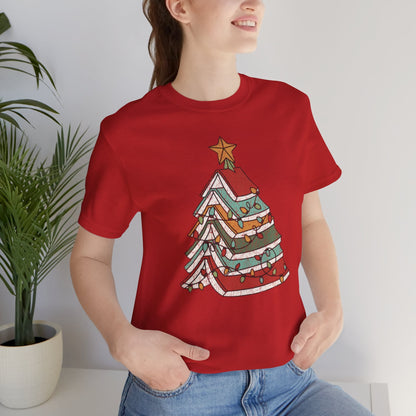 Books Christmas Tree, Gift For Book Lovers, Wintery Unisex T-shirt