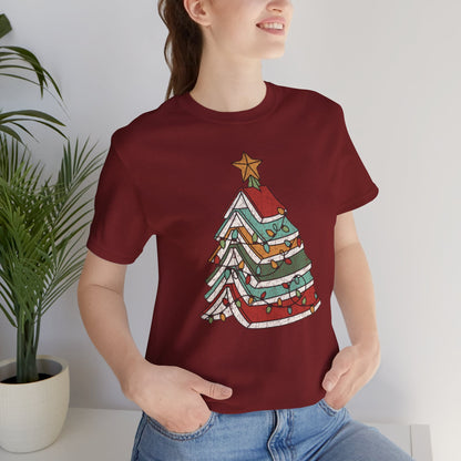 Books Christmas Tree, Gift For Book Lovers, Wintery Unisex T-shirt