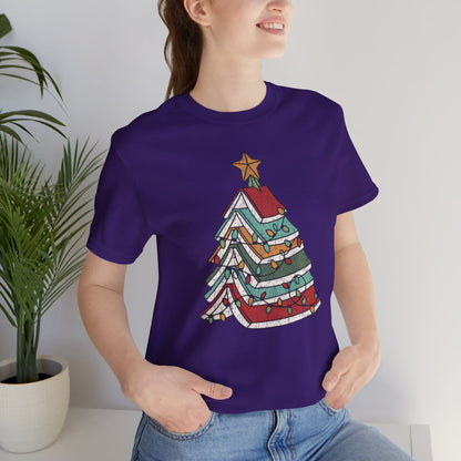 Books Christmas Tree, Gift For Book Lovers, Wintery Unisex T-shirt