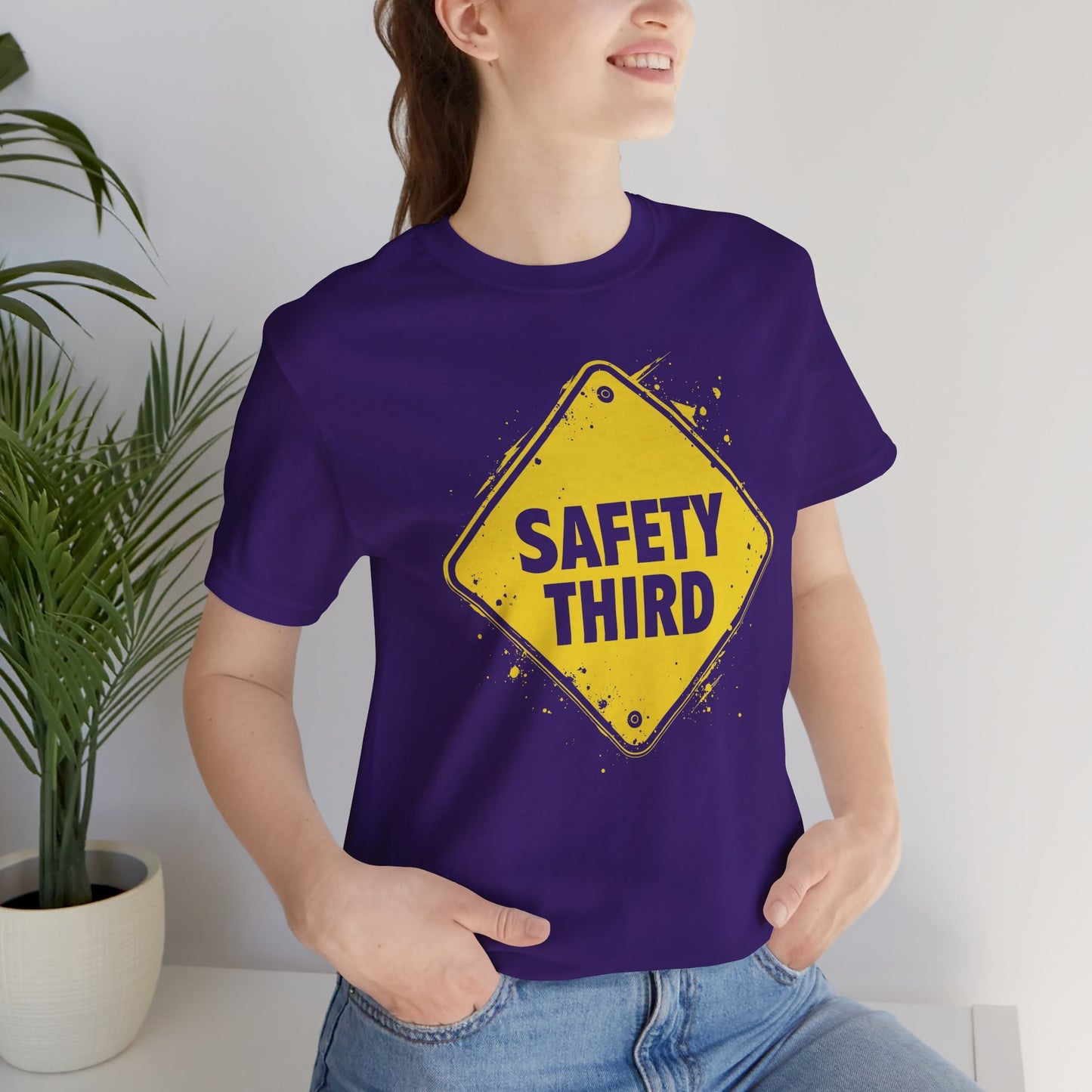 Safety Third Yellow Caution Sign Funny Sarcastic Unisex T-shirt