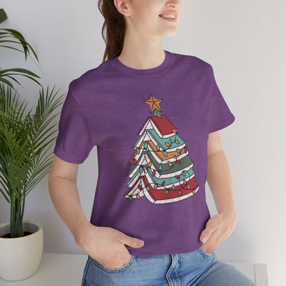 Books Christmas Tree, Gift For Book Lovers, Wintery Unisex T-shirt