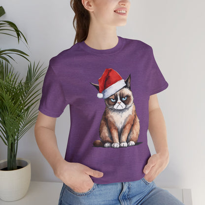 Grumpy Cat Wearing Santa Hat Funny Christmas Unisex T-Shirt