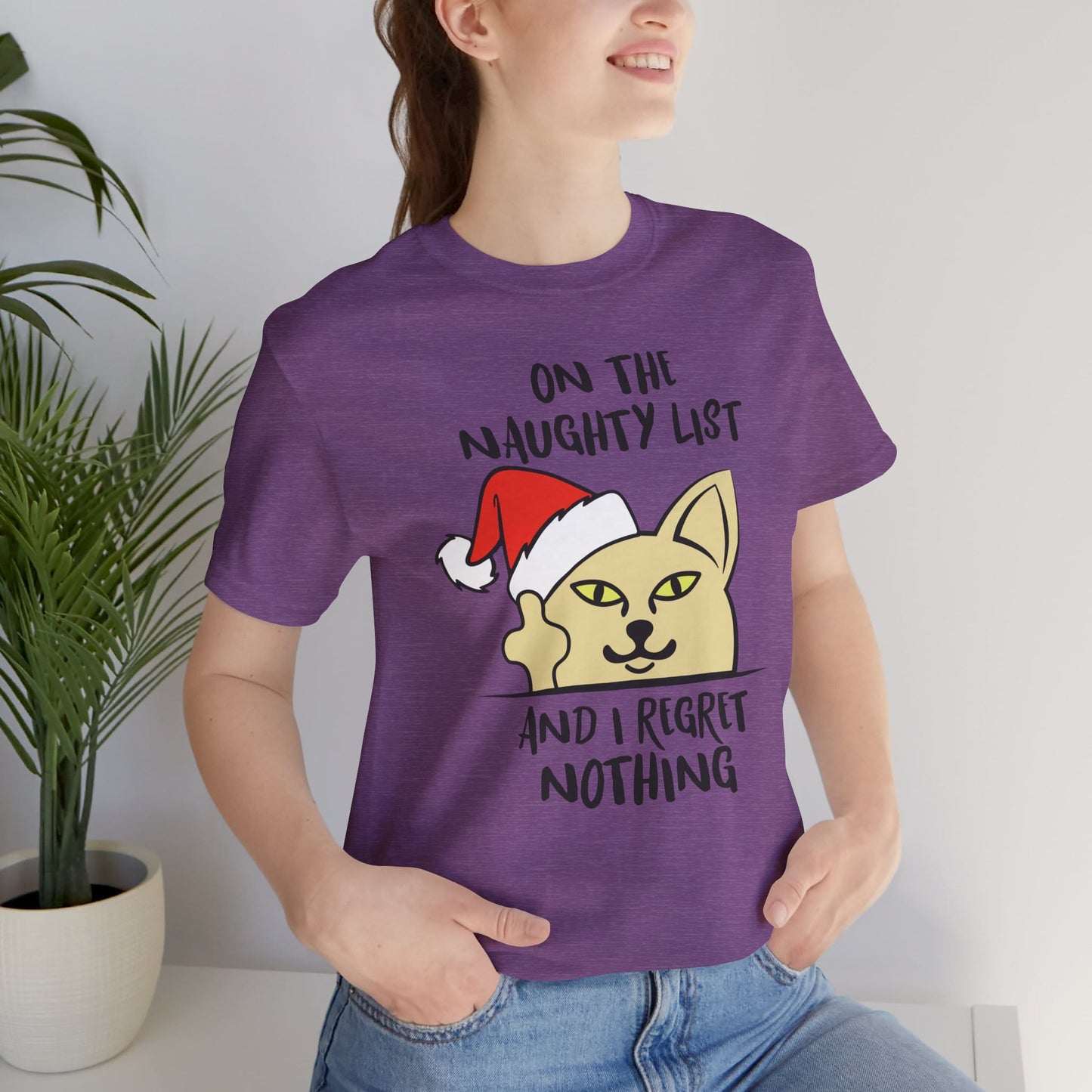 On The Naughty List And I Regret Nothing Funny Cat Christmas Unisex T-Shirt