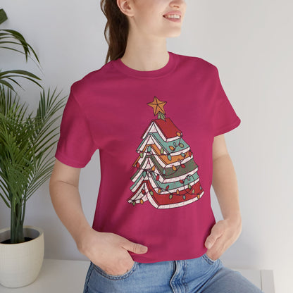 Books Christmas Tree, Gift For Book Lovers, Wintery Unisex T-shirt