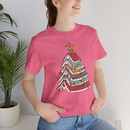 Books Christmas Tree, Gift For Book Lovers, Wintery Unisex T-shirt