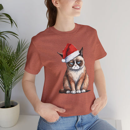 Grumpy Cat Wearing Santa Hat Funny Christmas Unisex T-Shirt