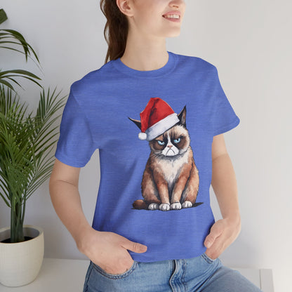 Grumpy Cat Wearing Santa Hat Funny Christmas Unisex T-Shirt