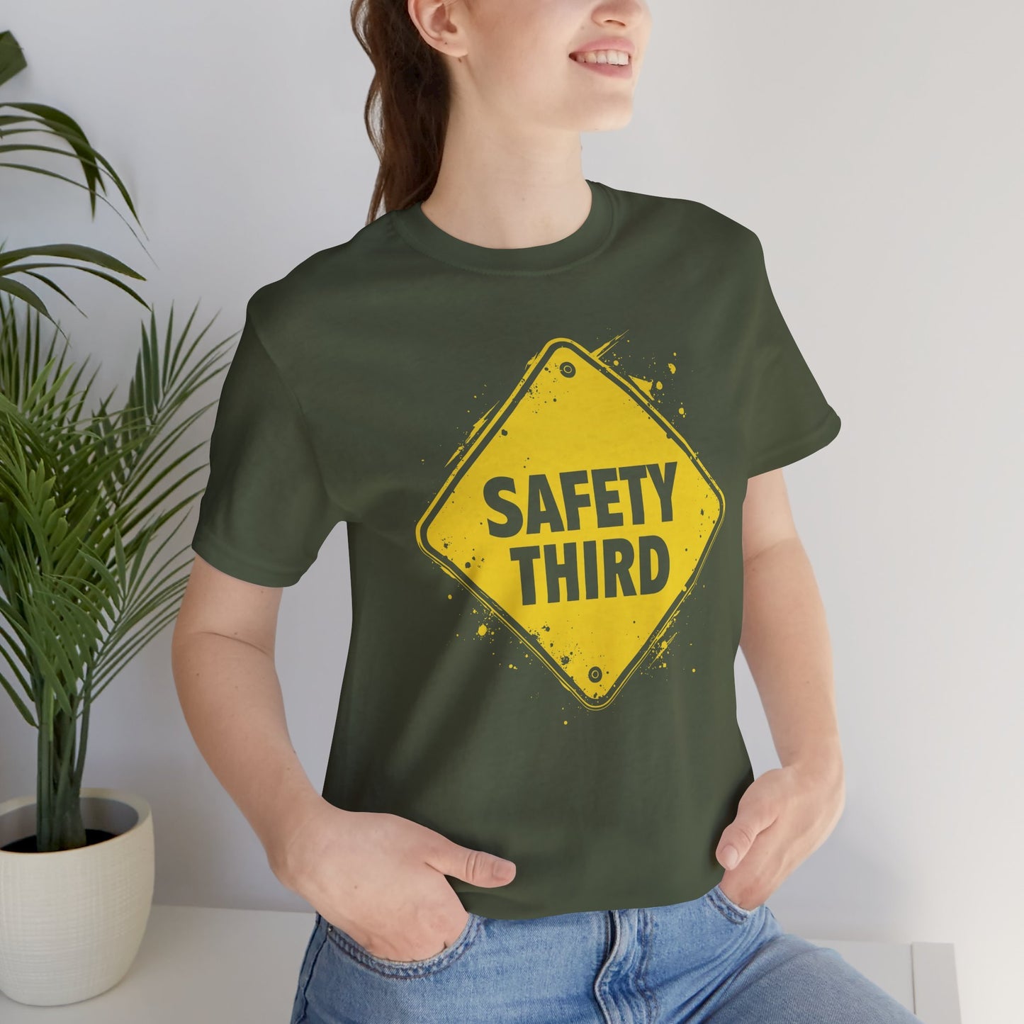 Safety Third Yellow Caution Sign Funny Sarcastic Unisex T-shirt