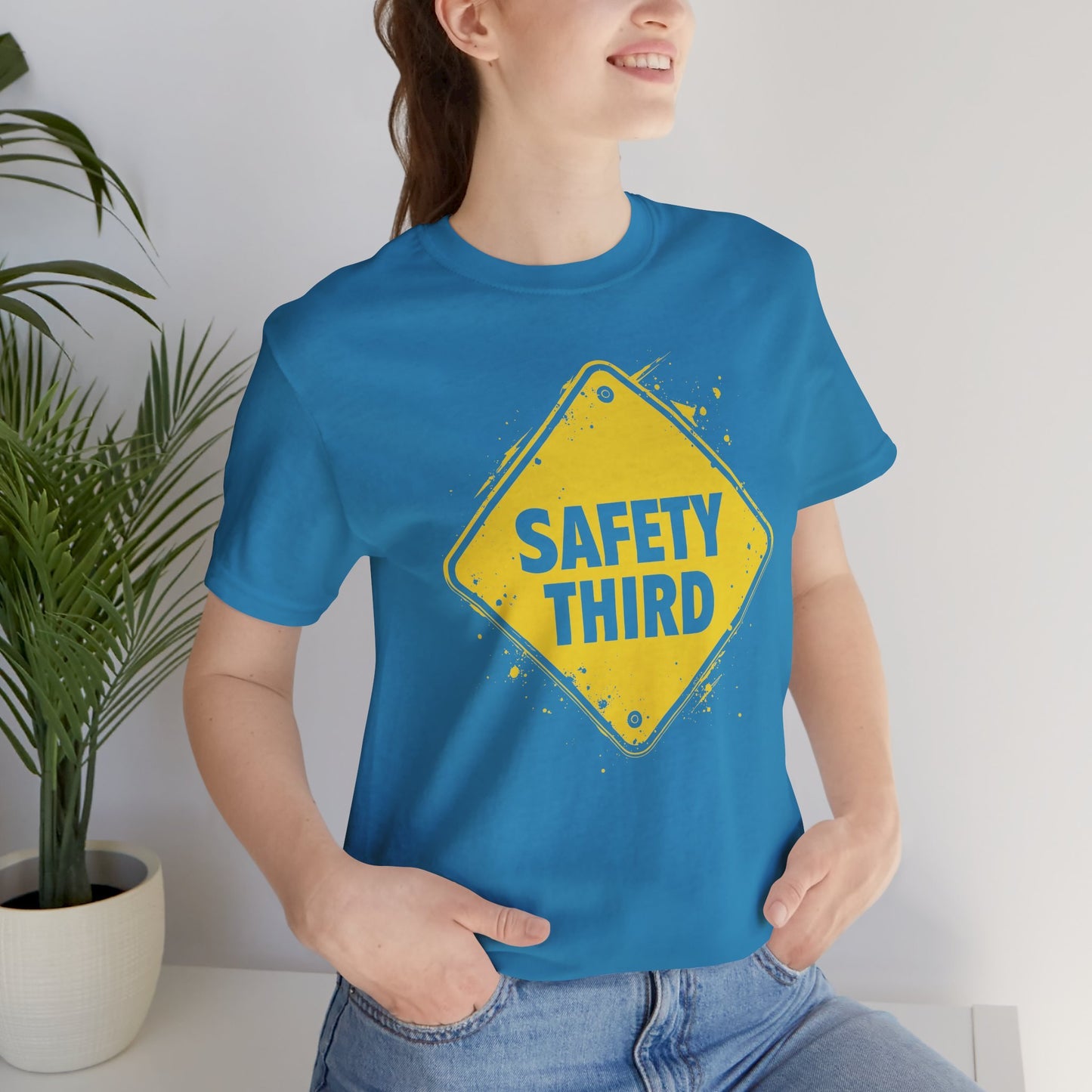 Safety Third Yellow Caution Sign Funny Sarcastic Unisex T-shirt