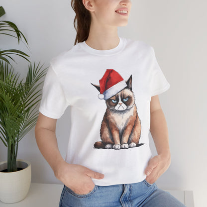 Grumpy Cat Wearing Santa Hat Funny Christmas Unisex T-Shirt