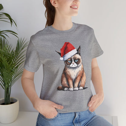 Grumpy Cat Wearing Santa Hat Funny Christmas Unisex T-Shirt