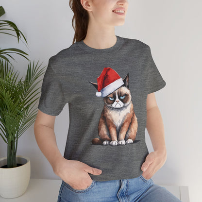 Grumpy Cat Wearing Santa Hat Funny Christmas Unisex T-Shirt