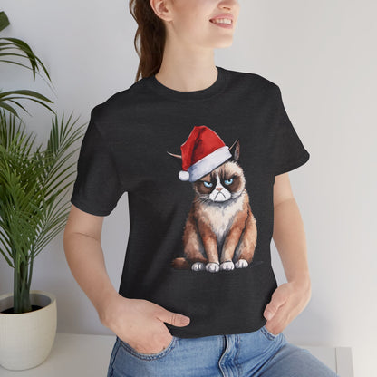Grumpy Cat Wearing Santa Hat Funny Christmas Unisex T-Shirt