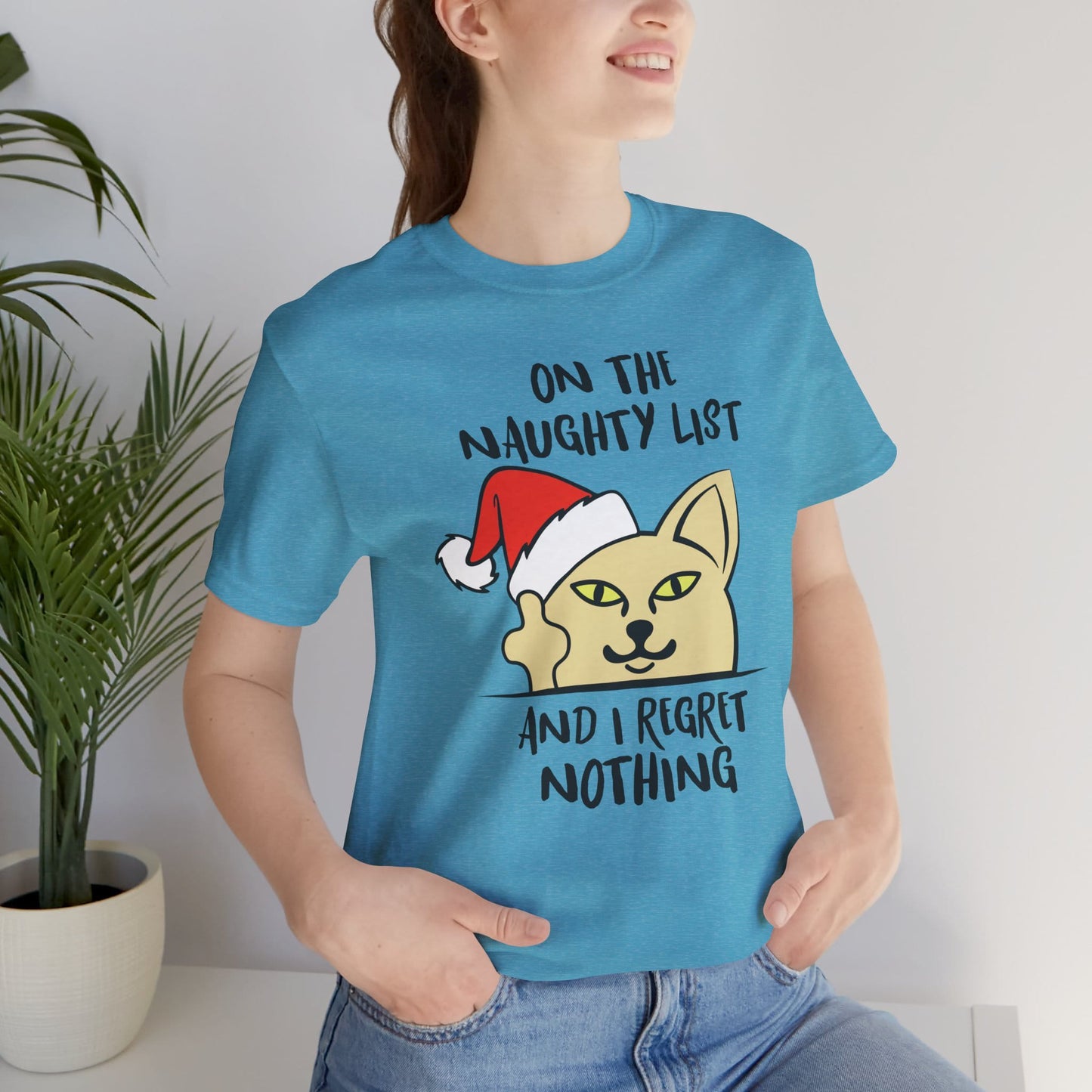 On The Naughty List And I Regret Nothing Funny Cat Christmas Unisex T-Shirt