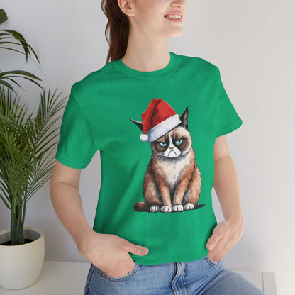 Grumpy Cat Wearing Santa Hat Funny Christmas Unisex T-Shirt