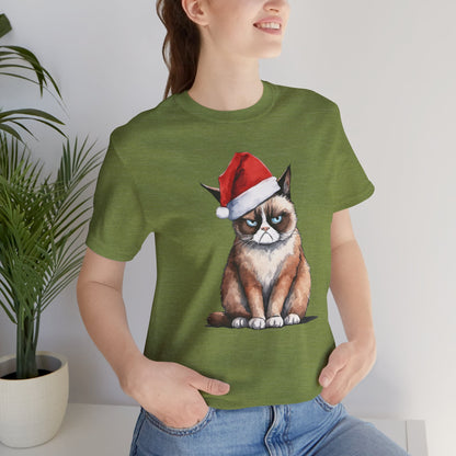 Grumpy Cat Wearing Santa Hat Funny Christmas Unisex T-Shirt