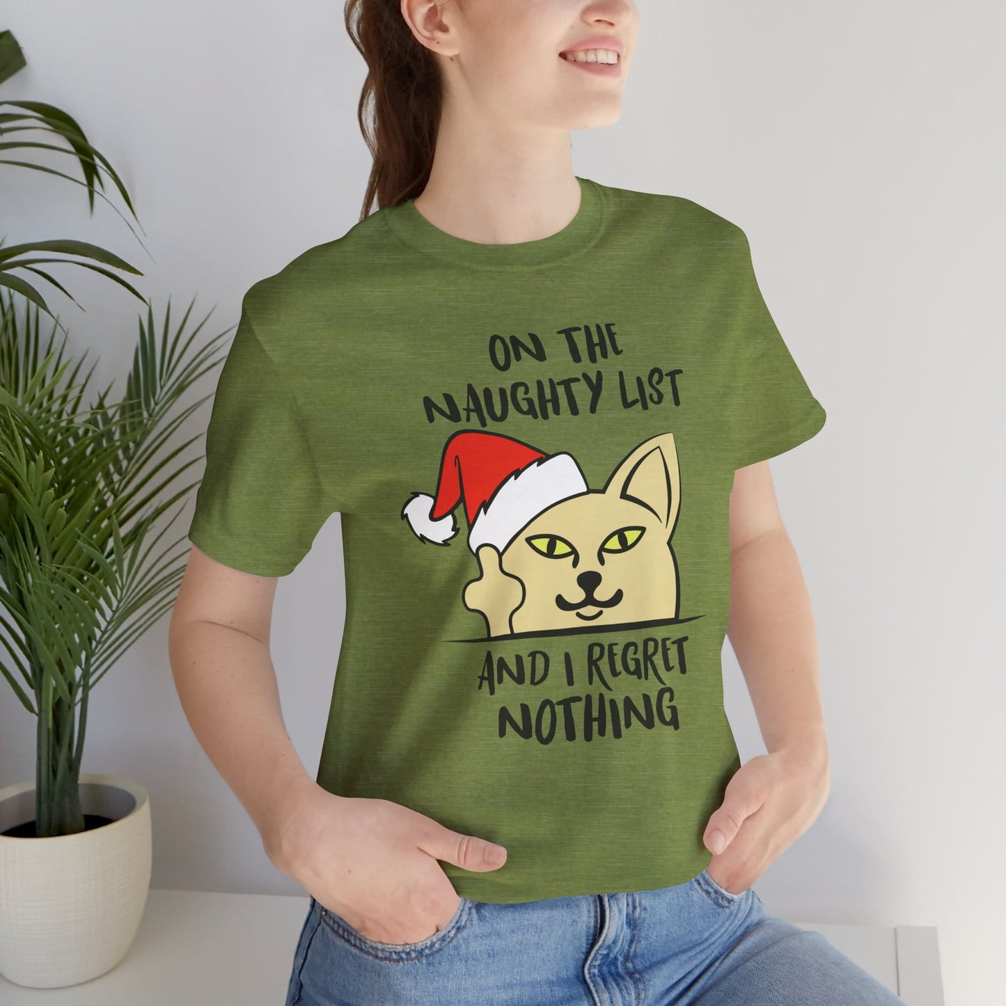 On The Naughty List And I Regret Nothing Funny Cat Christmas Unisex T-Shirt