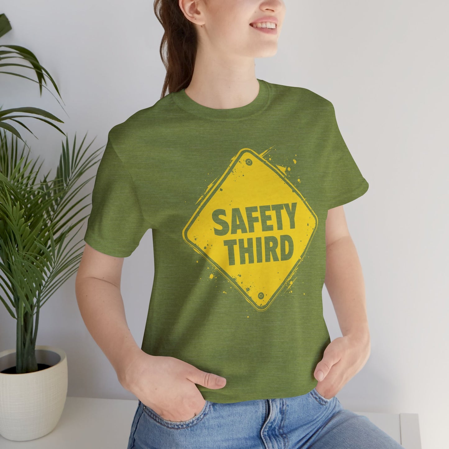 Safety Third Yellow Caution Sign Funny Sarcastic Unisex T-shirt