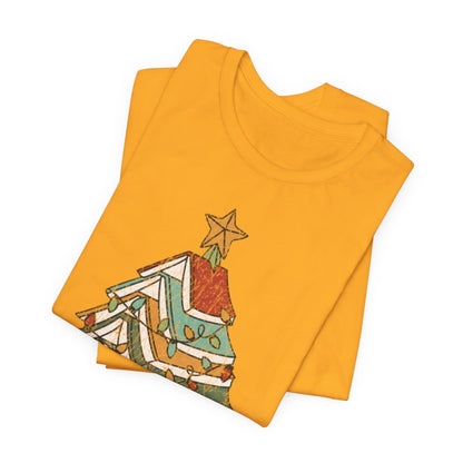 Books Christmas Tree, Gift For Book Lovers, Wintery Unisex T-shirt