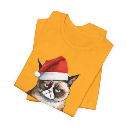 Grumpy Cat Wearing Santa Hat Funny Christmas Unisex T-Shirt
