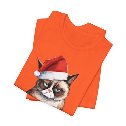 Grumpy Cat Wearing Santa Hat Funny Christmas Unisex T-Shirt