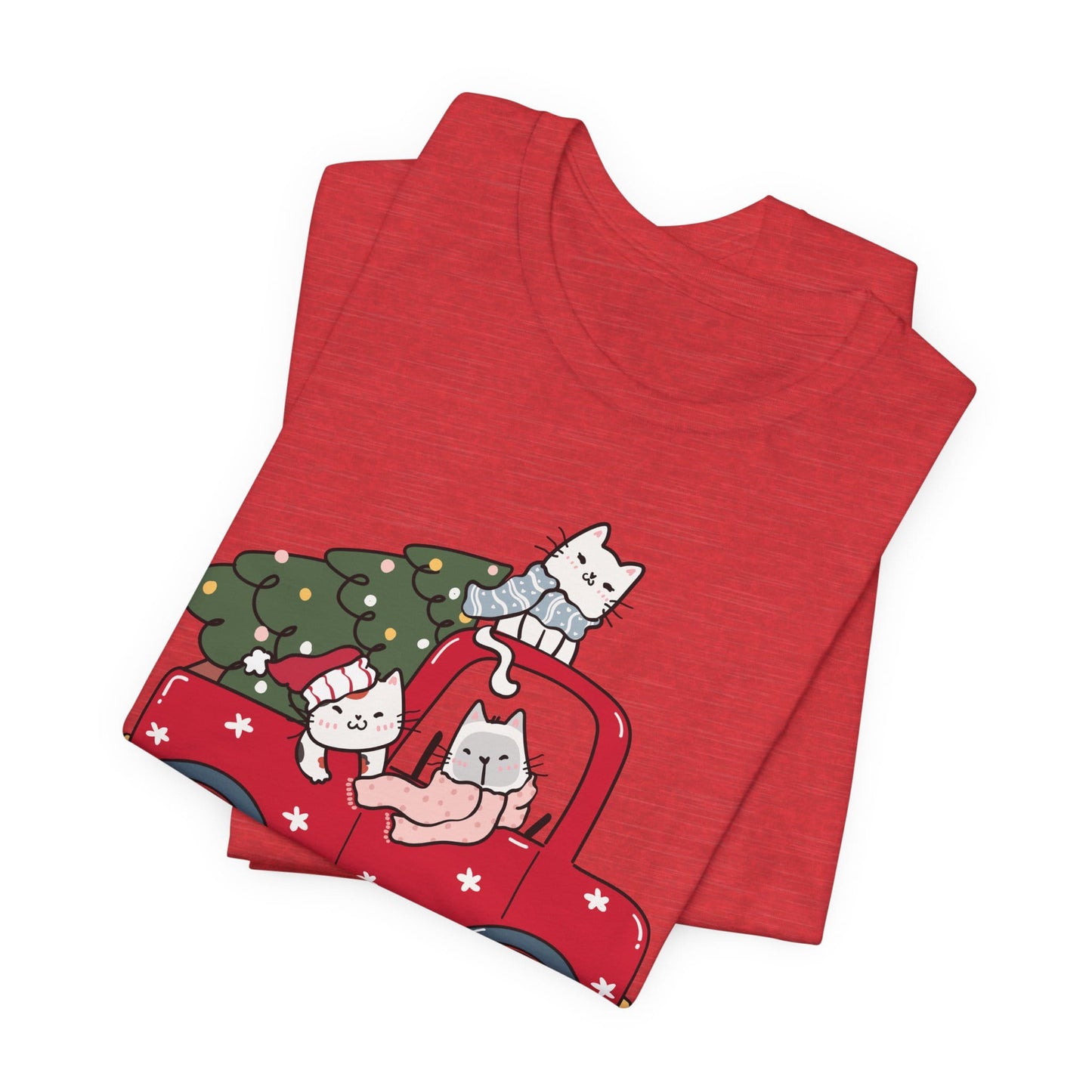 Christmas Tree Cats In Red Pickup Truck Funny Unisex T-Shirt