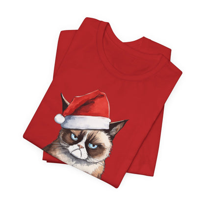 Grumpy Cat Wearing Santa Hat Funny Christmas Unisex T-Shirt