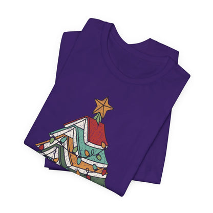 Books Christmas Tree, Gift For Book Lovers, Wintery Unisex T-shirt