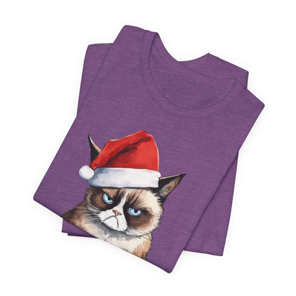 Grumpy Cat Wearing Santa Hat Funny Christmas Unisex T-Shirt