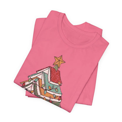 Books Christmas Tree, Gift For Book Lovers, Wintery Unisex T-shirt