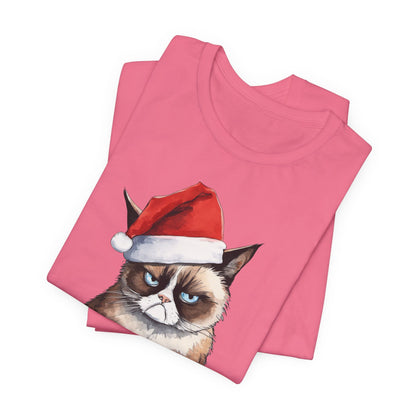 Grumpy Cat Wearing Santa Hat Funny Christmas Unisex T-Shirt