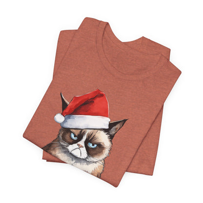 Grumpy Cat Wearing Santa Hat Funny Christmas Unisex T-Shirt