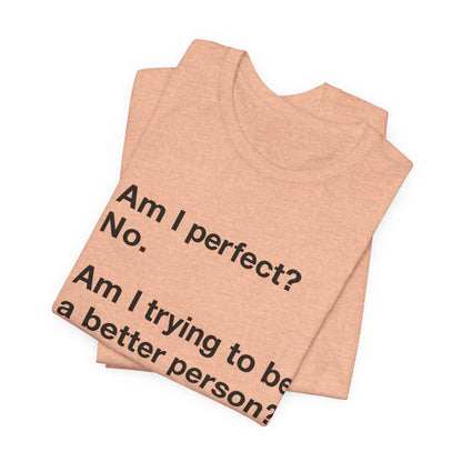 Am I Perfect No, Am I Trying To Be A Better Person? Also No. Funny Quote Unisex T-Shirt