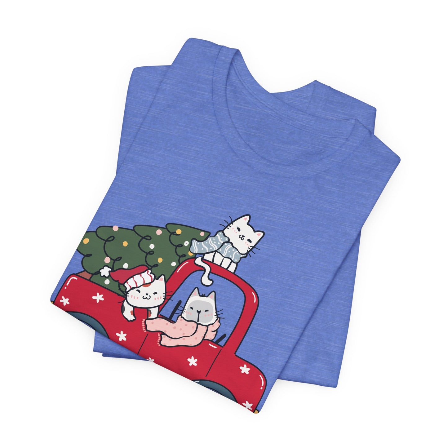 Christmas Tree Cats In Red Pickup Truck Funny Unisex T-Shirt