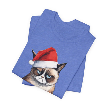 Grumpy Cat Wearing Santa Hat Funny Christmas Unisex T-Shirt