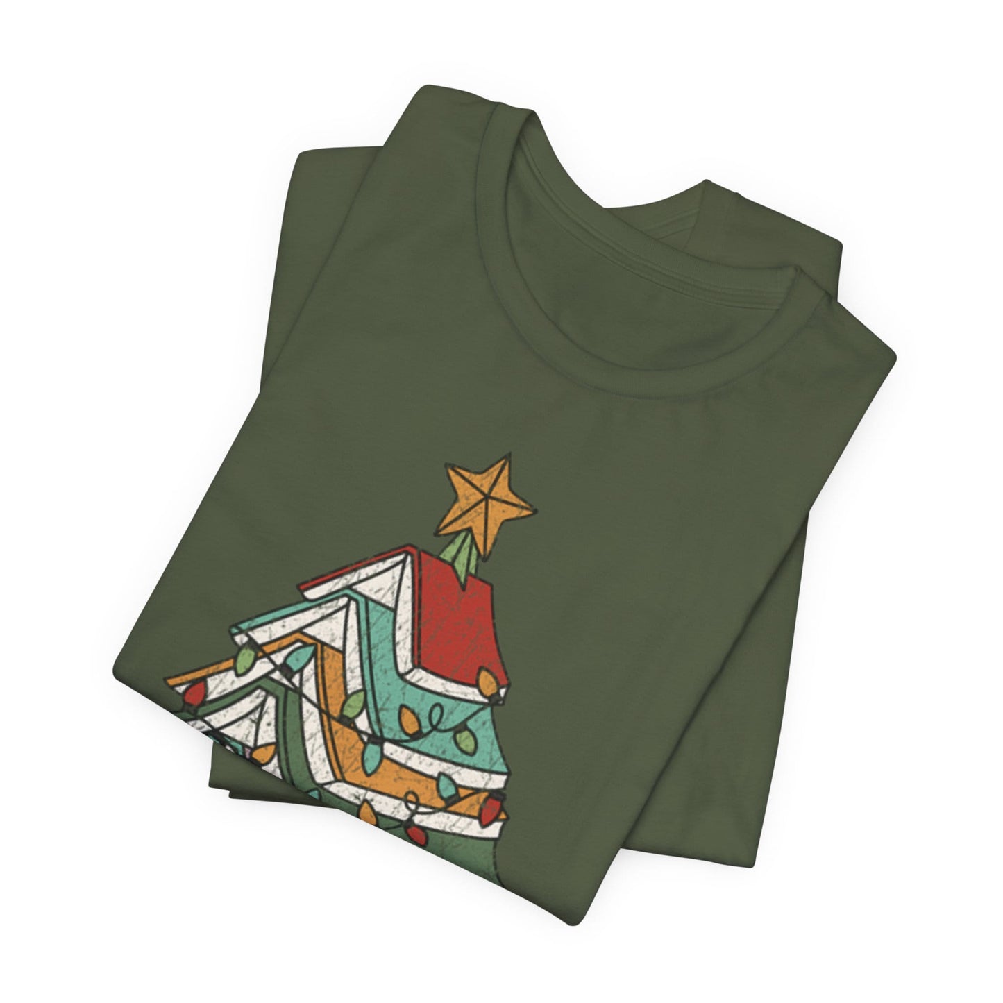 Books Christmas Tree, Gift For Book Lovers, Wintery Unisex T-shirt