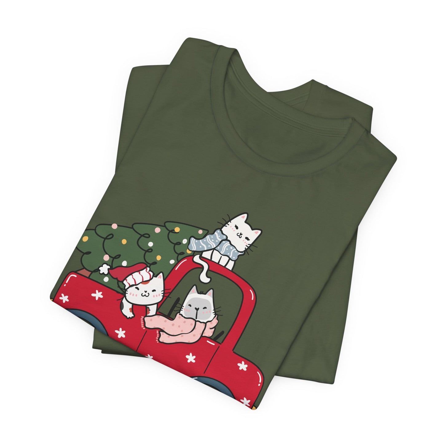 Christmas Tree Cats In Red Pickup Truck Funny Unisex T-Shirt