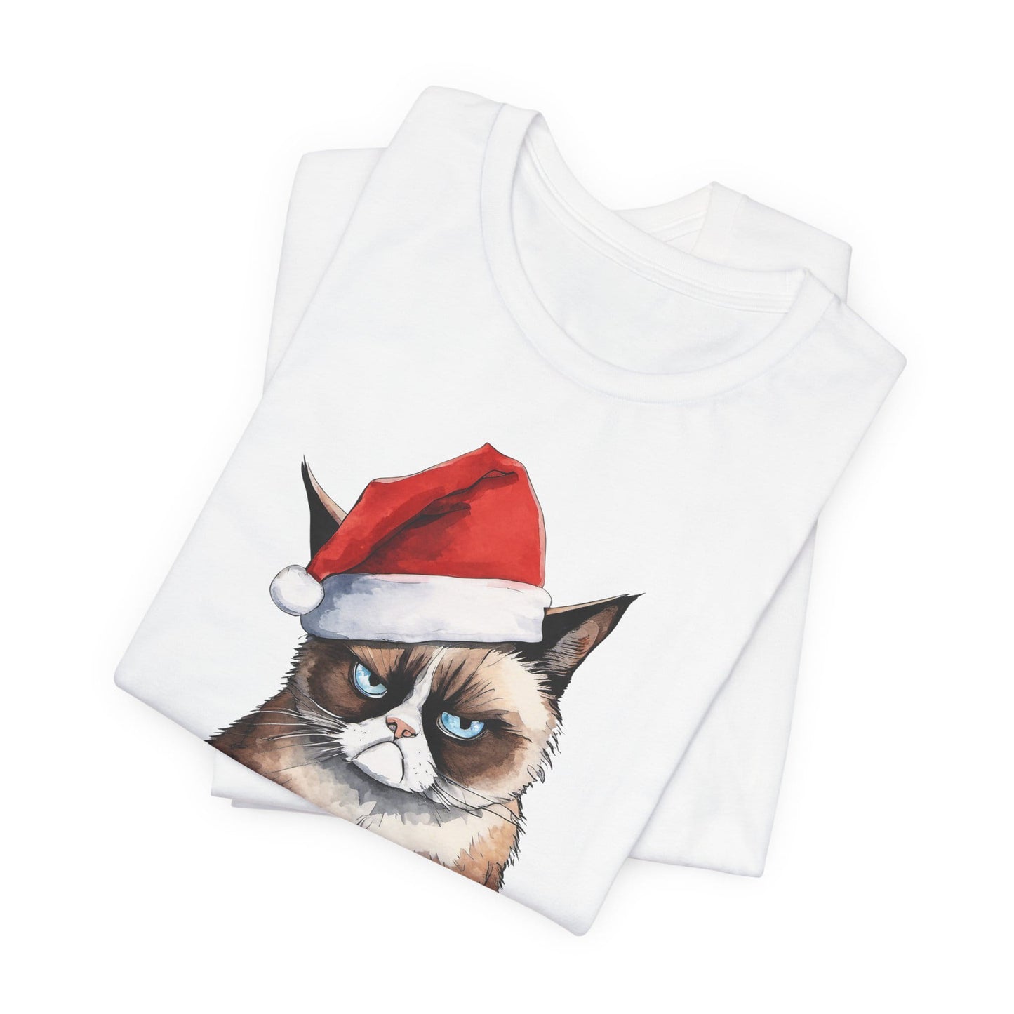Grumpy Cat Wearing Santa Hat Funny Christmas Unisex T-Shirt
