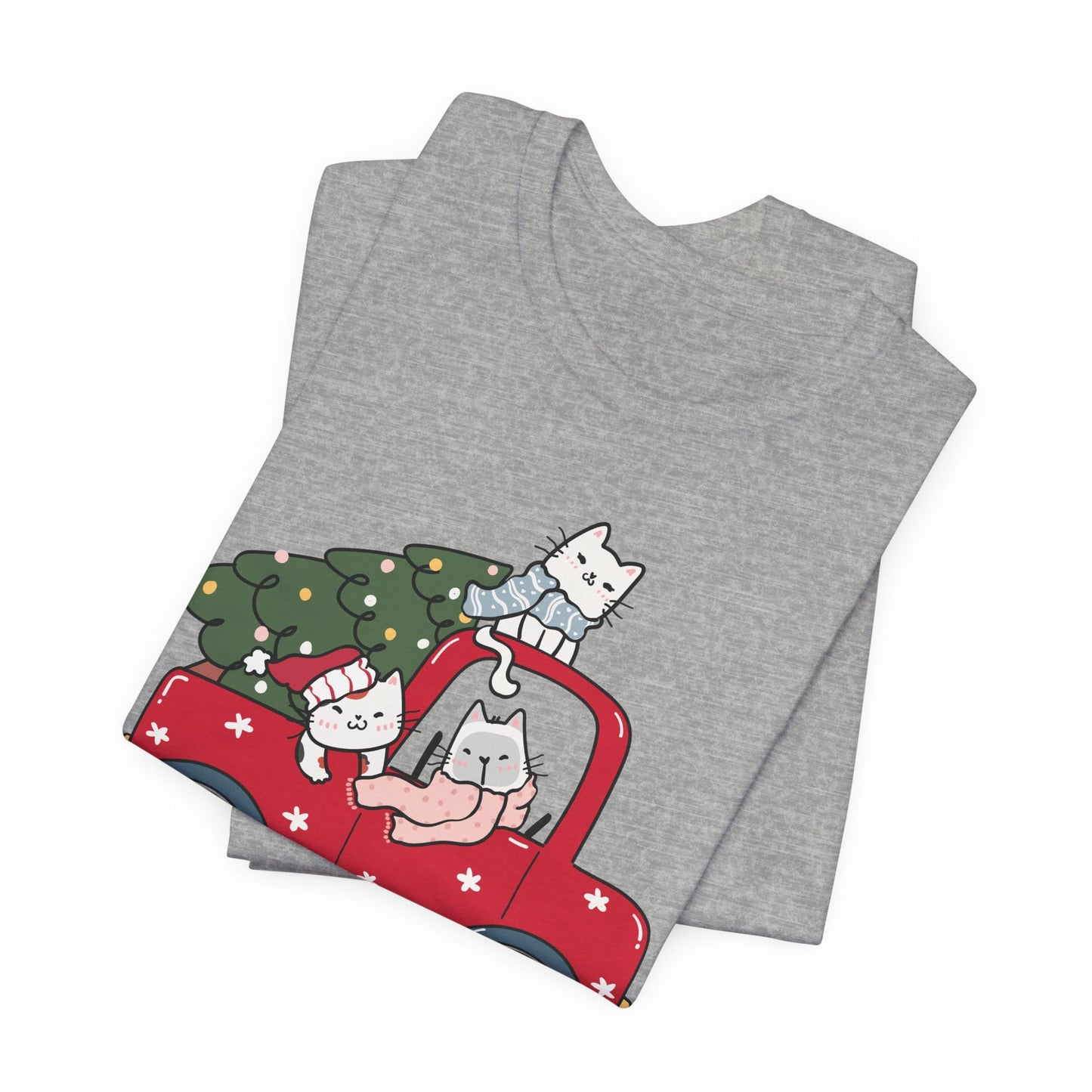 Christmas Tree Cats In Red Pickup Truck Funny Unisex T-Shirt