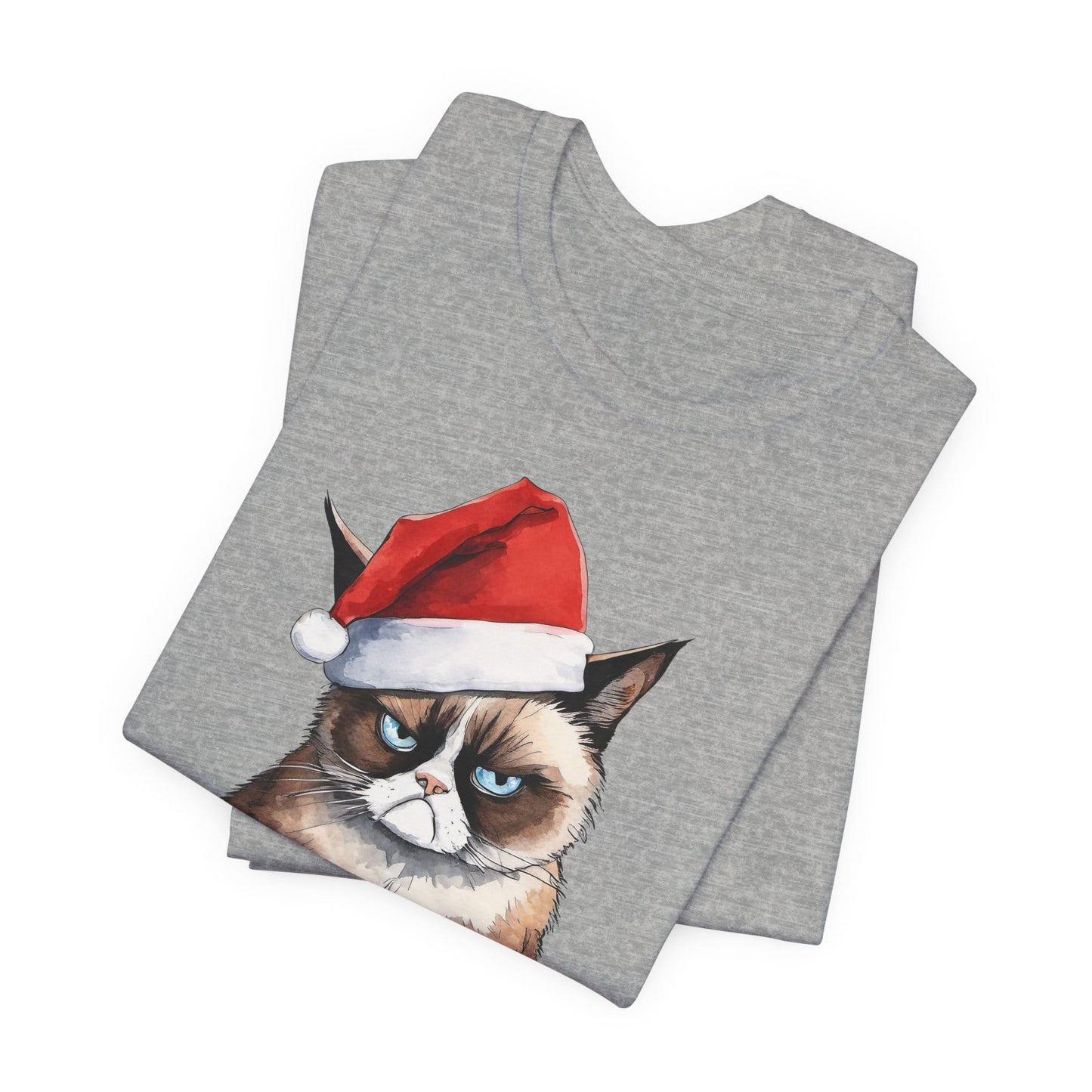 Grumpy Cat Wearing Santa Hat Funny Christmas Unisex T-Shirt