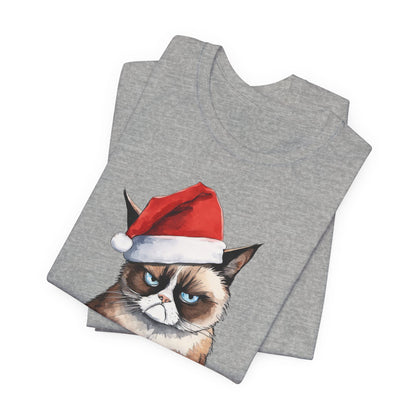 Grumpy Cat Wearing Santa Hat Funny Christmas Unisex T-Shirt