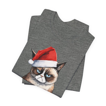 Grumpy Cat Wearing Santa Hat Funny Christmas Unisex T-Shirt