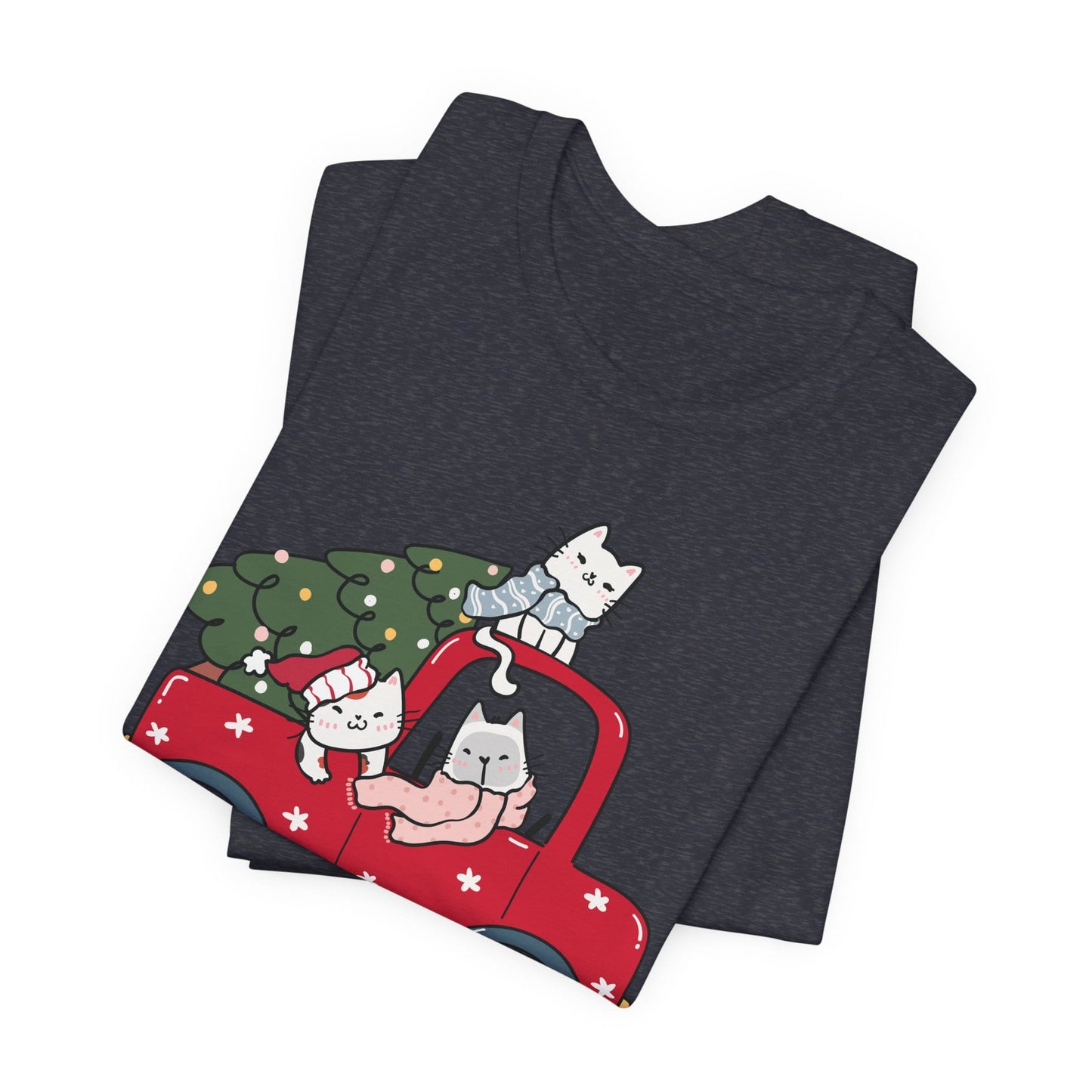 Christmas Tree Cats In Red Pickup Truck Funny Unisex T-Shirt