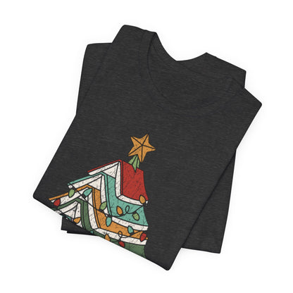 Books Christmas Tree, Gift For Book Lovers, Wintery Unisex T-shirt