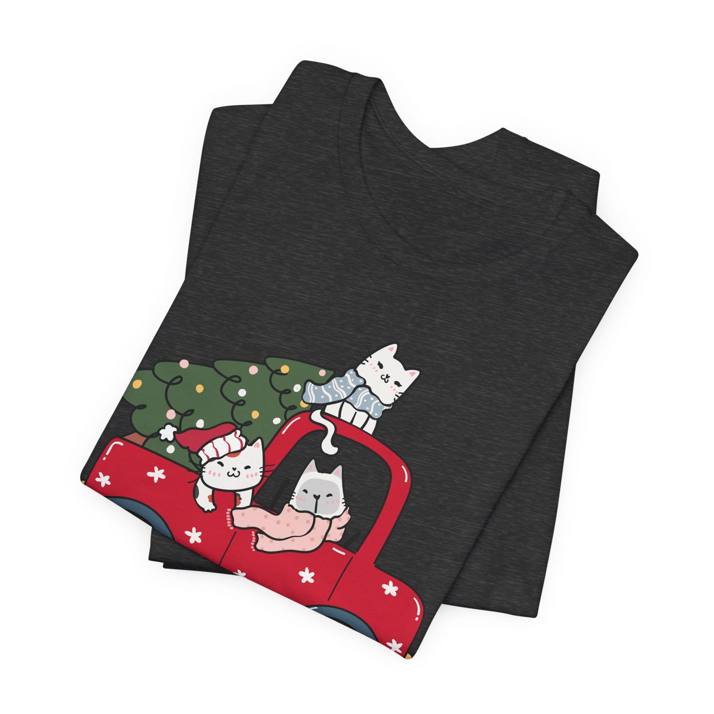 Christmas Tree Cats In Red Pickup Truck Funny Unisex T-Shirt