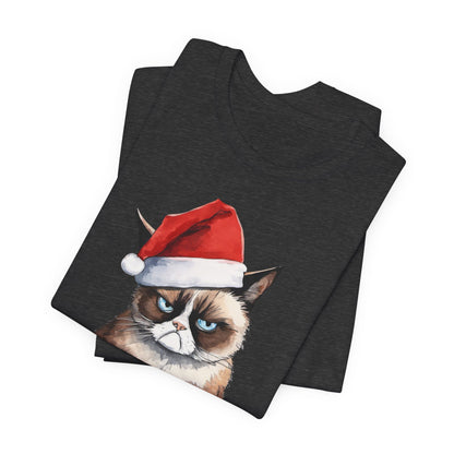 Grumpy Cat Wearing Santa Hat Funny Christmas Unisex T-Shirt