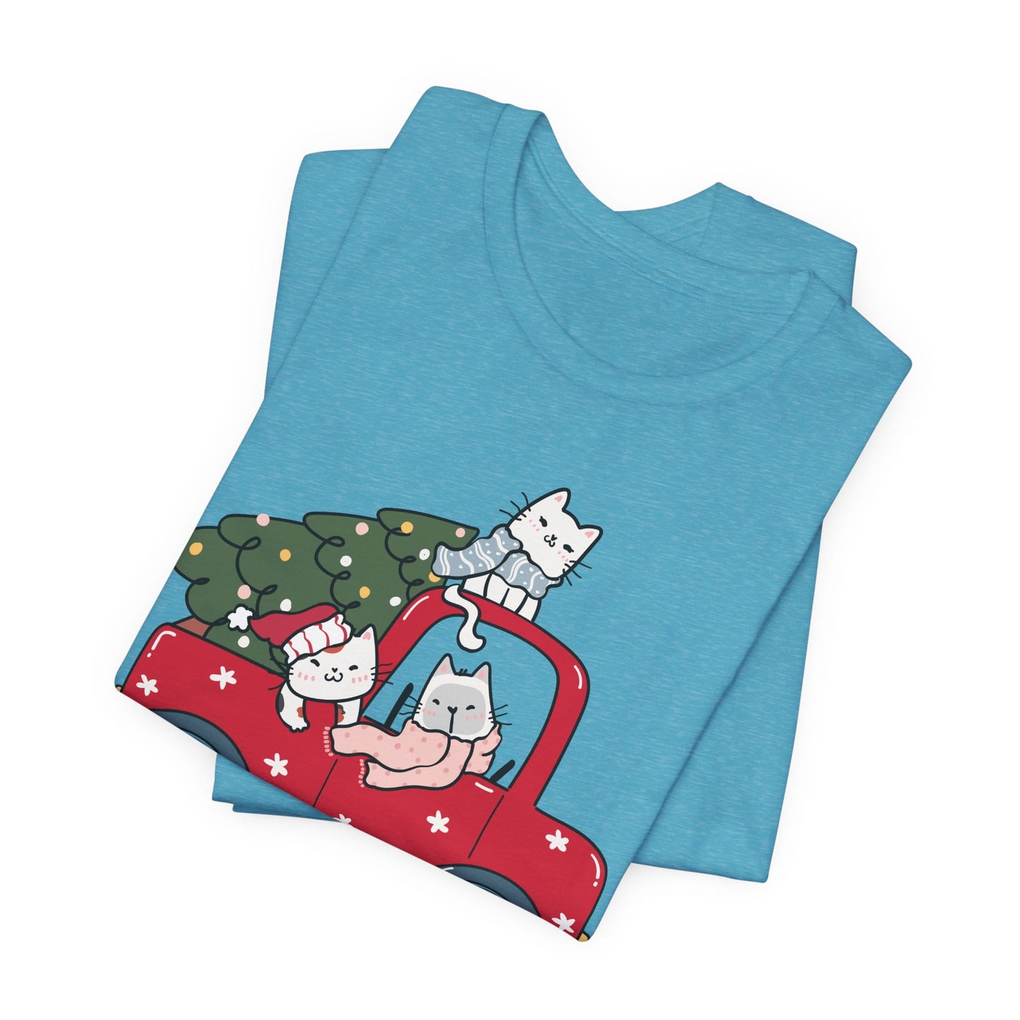 Christmas Tree Cats In Red Pickup Truck Funny Unisex T-Shirt